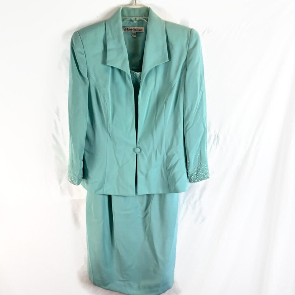 Marie St. Claire Womens 2 Pc Suit Sz 14 Blue Dress Jacket Easter Wedding Spring